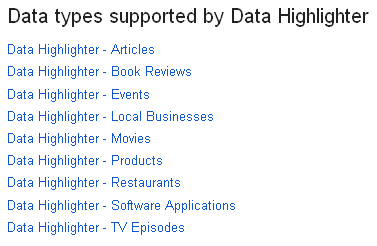 Data types supported Data Highlighter